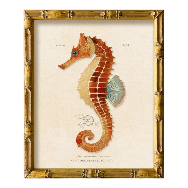 Contemporary Reproduction of Vintage "Red Seahorse" Giclee Print, Framed For Sale