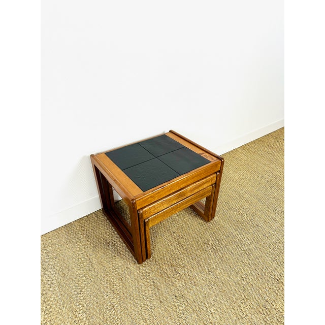 1960s Vintage Nesting Tables in Teak and Black Ceramic, 1960s, Set of 3 For Sale - Image 5 of 10