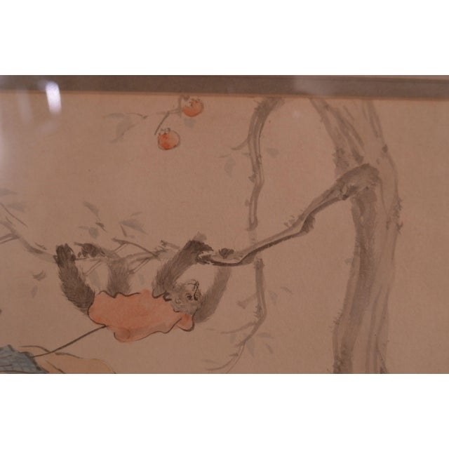 1960s Vintage Chinese Man & Monkey Watercolor Drawing For Sale - Image 5 of 12