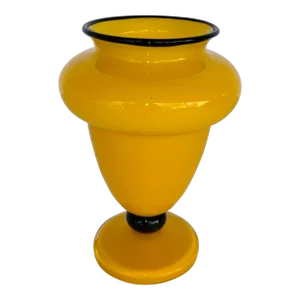 Vintage Yellow and Applied Black Powolny Czech Art Glass Vase