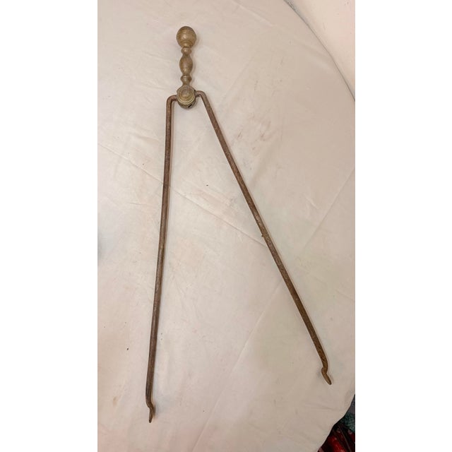 Antique 18th Century Wrought Iron Turned Brass English Fireplace Tongs Tool 28 For Sale - Image 9 of 10