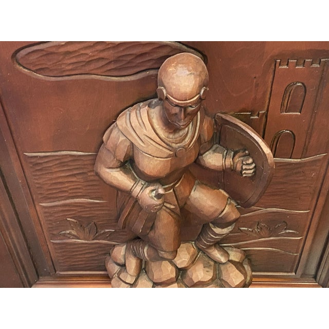 Antique Architectural Panel Carved Wood Medieval Knight, 1950s For Sale - Image 4 of 10