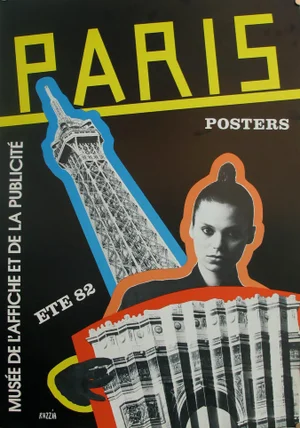1982 Exhibition Poster by Razzia, French Vintage Travel Print, Eiffel Tower