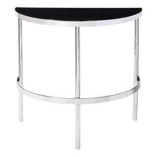 Art Deco Machine Age Demilune Side Table in Polished Chrome & Black Lacquer For Sale