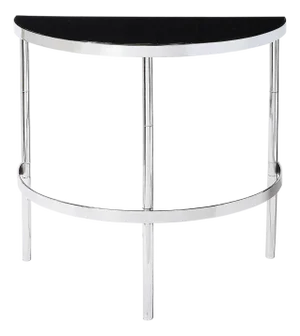Art Deco Machine Age Demilune Side Table in Polished Chrome & Black Lacquer