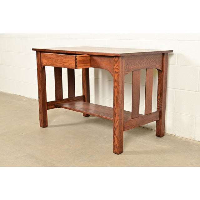 Stickley Brothers Style Antique Mission Oak Arts & Crafts Writing Desk, Newly Refinished For Sale In South Bend - Image 6 of 14