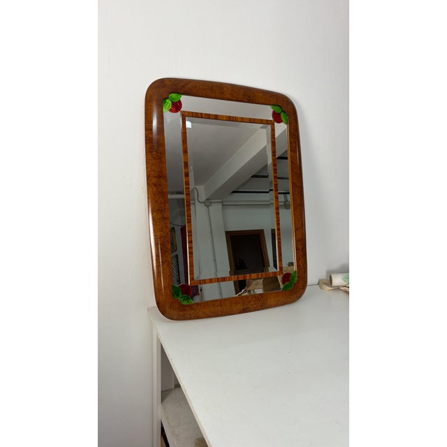 Large Art Deco Wall Mirror with Stained Glass Inserts, 1950 For Sale - Image 6 of 10