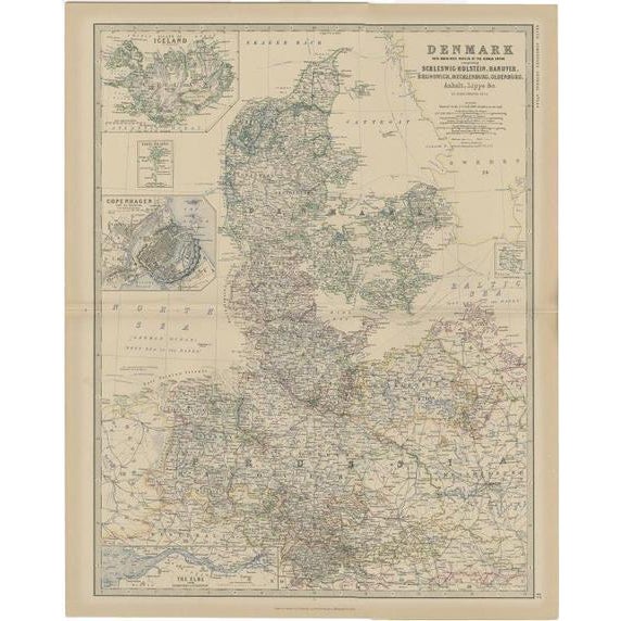 Antique Danish and German Empire Map by A.K. Johnston, 1882 For Sale - Image 10 of 10