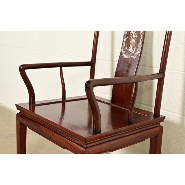 Antique Chinese Carved Rosewood Armchairs With Mother of Pearl Inlay, Circa 1890s For Sale - Image 10 of 15