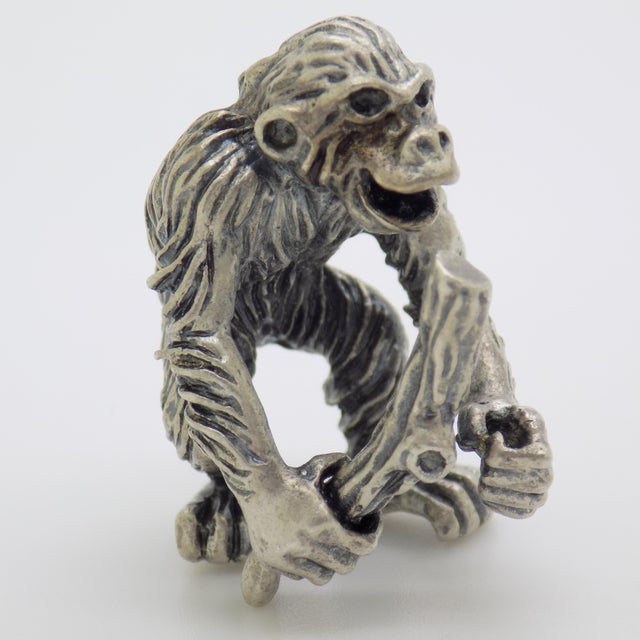 Vintage Italian Handmade Silver Chimpanzee Figurine, Italy, 1970s For Sale - Image 3 of 11