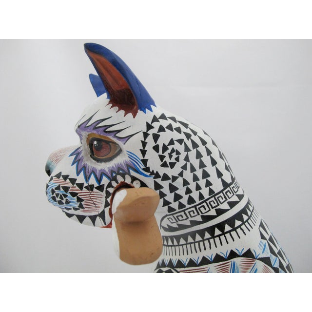 Blue Alebrije Carved Wood Zapotec Bull Dog With Bone Oaxaca Mexico Folk Art Sculpture For Sale - Image 8 of 16