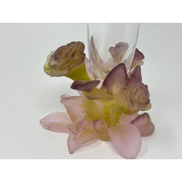 Daum France Soliflore Roses Crystal Vase With Pate De Verre Floral Base Signed For Sale - Image 10 of 17