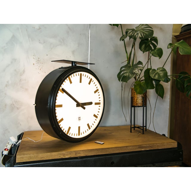 Large Double Sided TN Light Up Station Clock from Telenorma, 1950s For Sale - Image 14 of 16