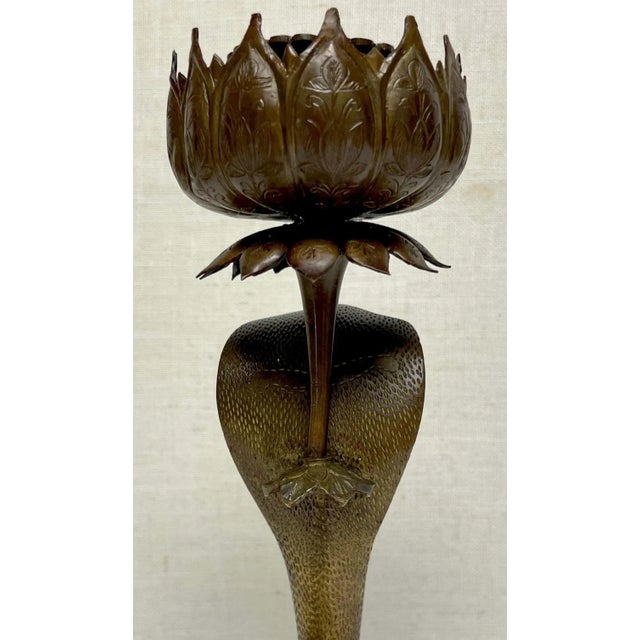 19th Century Anglo- Indian Engraved & Jeweled Bronze Cobra Candlestick India, Circa 1890 One the finest examples of late...