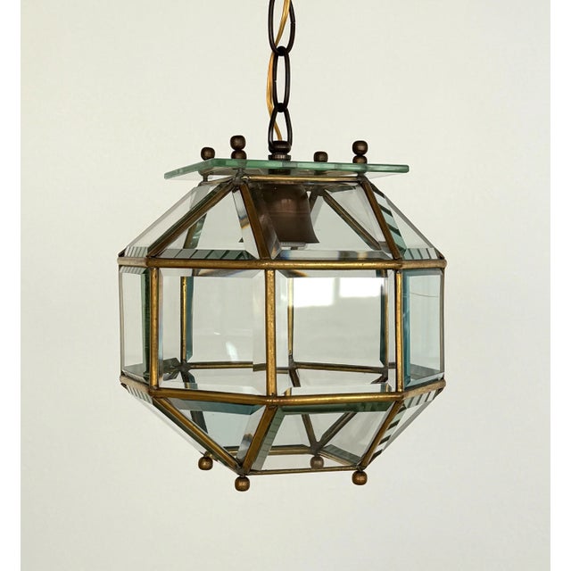 Italian Midcentury Brass and Cut Glass Lantern or Pendant Lamp, 1960s Beautiful old lantern or pendant lamp made of shiny...