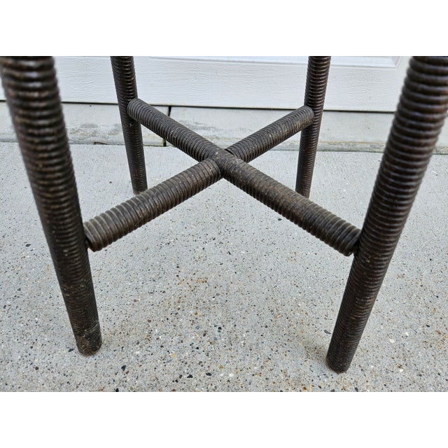 40s Round Rattan Wicker Basket Planter Spindle Legs For Sale - Image 9 of 12