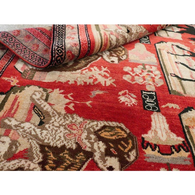 Textile Early 20th Century Handmade Caucasian Horse & Dog Karabagh Pictorial Accent Rug For Sale - Image 7 of 7