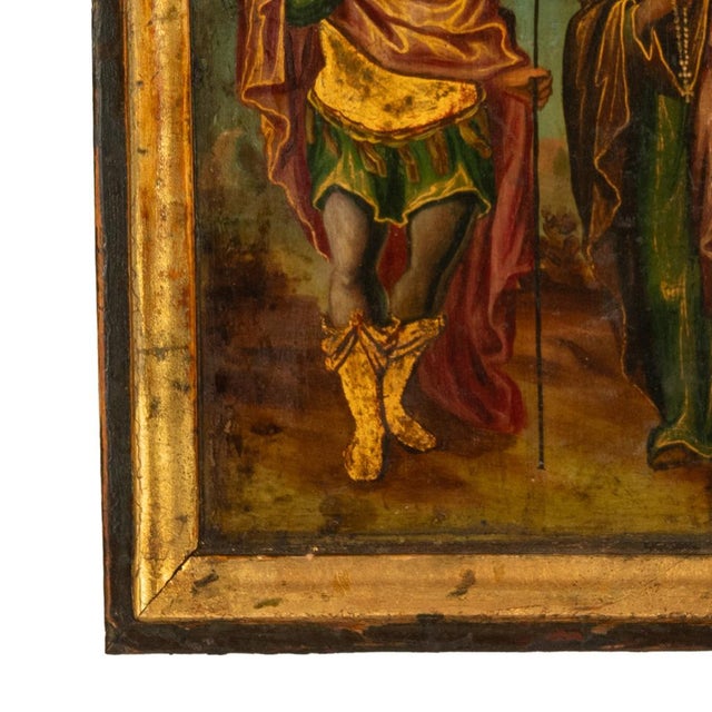 Antique Greek Orthodox Gilded Hand-Painted Egg Tempera Double Sided Icon, 1850 For Sale In Portland, OR - Image 6 of 15