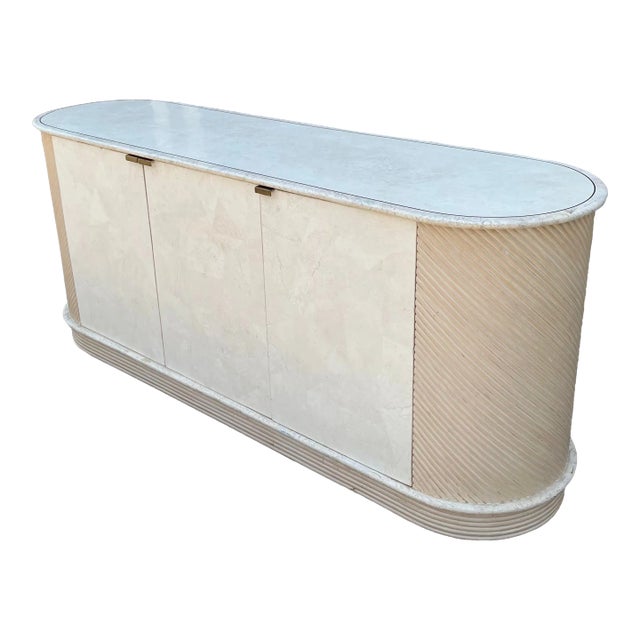 1990s Casa Bique Coastal Tessellated Stone and Rattan Look Credenza For Sale