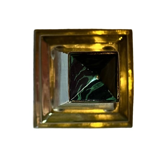 Tall Vintage Faux Malachite and Brass Obelisk Sculpture For Sale - Image 4 of 4