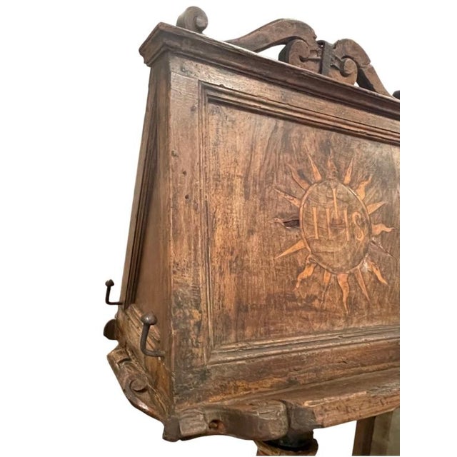 Red Antique European Carved & Polychrome Wood Ecclesiastical Lectern With Ihs Christogram For Sale - Image 8 of 16