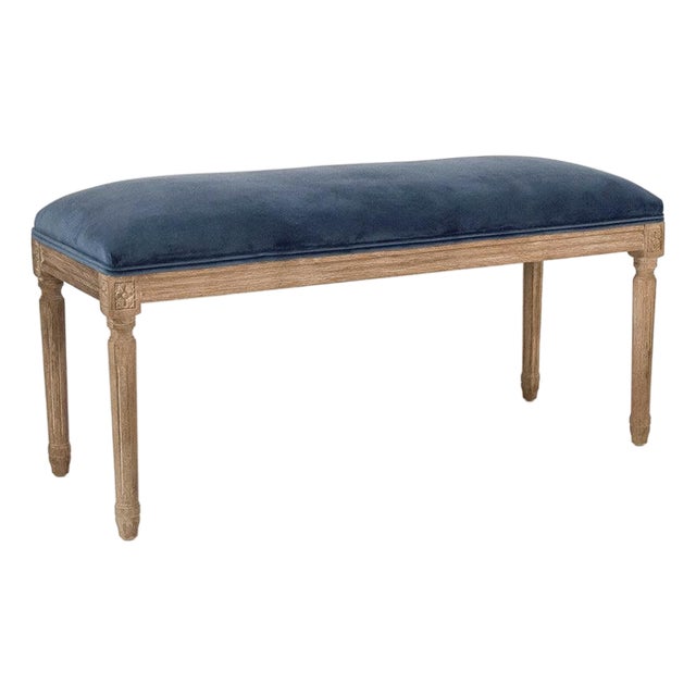 Lille Velvet Bench in Navy Blue Velvet with Natural Oak Frame For Sale