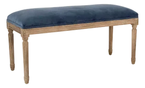 Lille Velvet Bench in Navy Blue Velvet with Natural Oak Frame