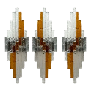 Set of 3 Hammered Glass Metal Sconces by Poliarte, Italy, 1970s