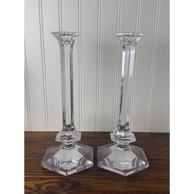Val Saint-Lambert Val Saint-Lambert Signed Belgian Crystal Candlesticks, Pair, 11" Tall, Late 20th Century For Sale - Image 4 of 8