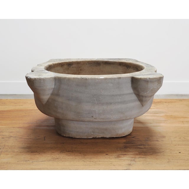 Farmhouse Large 19th Century European Carved Carrara Marble Mortar Basin For Sale - Image 3 of 18