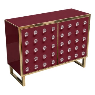 Burgundy Dry Bar with Clear Murano Glass Spheres and Brass from Justfurnituress SRL For Sale