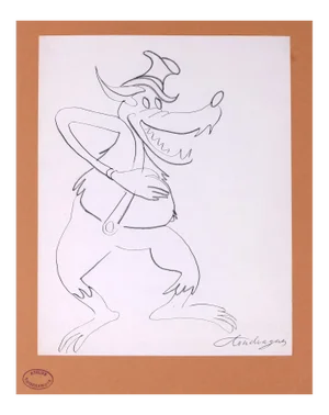 The Wolf - Original Ink Drawing on Paper 1970s 1970s