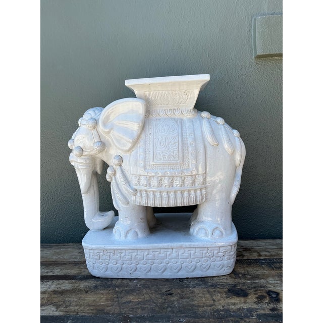 Vintage Glazed Ceramic Elephant Low Stool For Sale In West Palm - Image 6 of 12