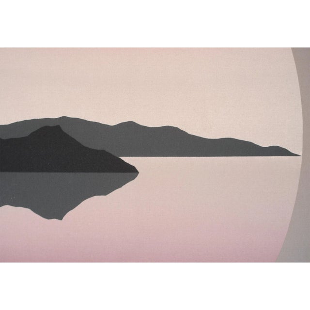 Vintage 70s Landscape Mountains Lake Fabric Painting Wall Art For Sale - Image 4 of 10