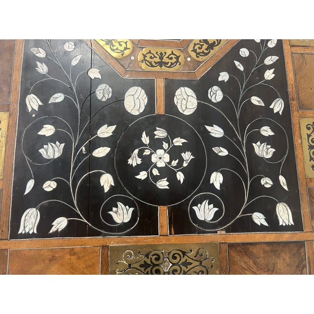 Wood Ceremonial Table in Blackened Wood with Marquetry Top, Spain, 19th Century For Sale - Image 7 of 18