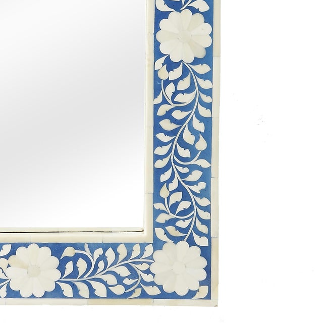 Boho Chic Vivienne 16 in. W x 24 in. H Rectangular Bone Inlay Horizontal or Vertical Hanging Accent Wall Mirror, Blue and White Bone For Sale - Image 3 of 4