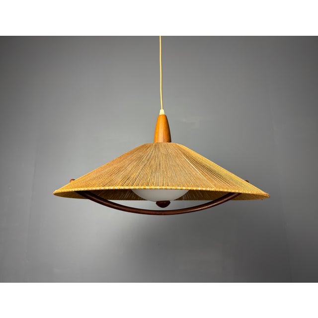 Large Mid-Century Teak and Sisal Cord Pendant from Temde Leuchten, 1960s For Sale - Image 14 of 14