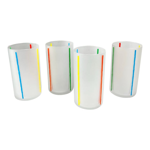 Vintage Frosted Stripe Tumblers- Set of 4 For Sale