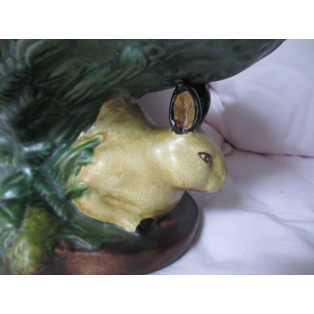 Vintage Majolica Rabbits Under Cabbage Pedestal Centerpiece Bowl For Sale - Image 4 of 12