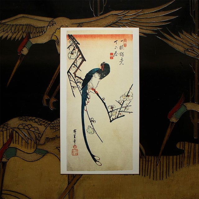 After Utagawa Hiroshige, Red-Crowned Crane and Long-Tailed Bird 1980s Reproduction Prints - Pair For Sale - Image 9 of 12