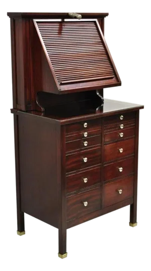 Antique General Optical Mahogany Ophthalmic Cabinet Roll Top Medical Work Desk