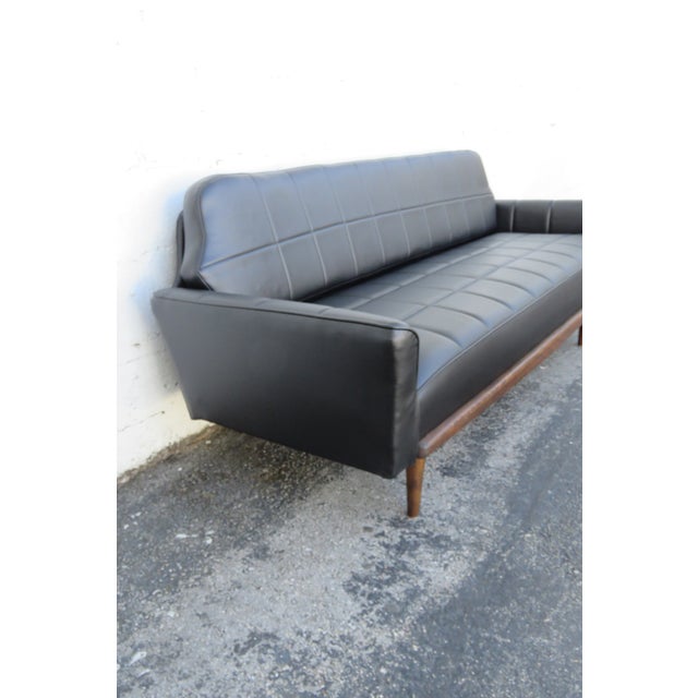 Mid 20th Century Mid Century Modern Black Vinyl Long Couch Sofa 6267 For Sale - Image 5 of 15