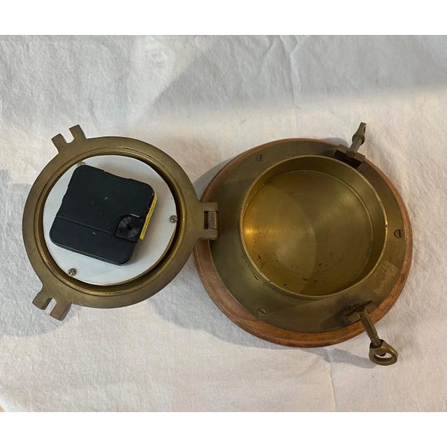Sarreid Ltd. Vintage Passat Ship Clock by Sarreid Metal on Wood Base. For Sale - Image 4 of 13