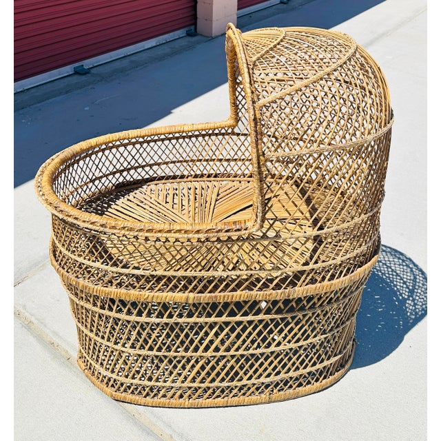 Vintage Domed Wicker Baby Bassinet For Sale - Image 4 of 11