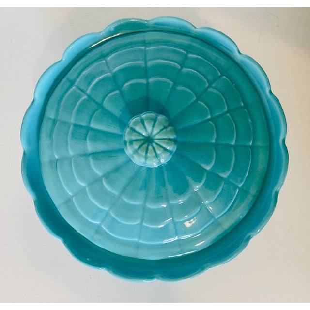 Mid 20th Century Turquoise Ceramic Bowl With Lid, Vintage For Sale - Image 15 of 15