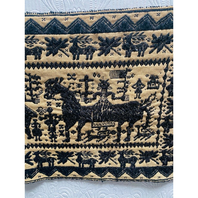 Circa 1790 Handmade Folk Art Americana Horses Flags Altar Cloth Runner For Sale - Image 6 of 12