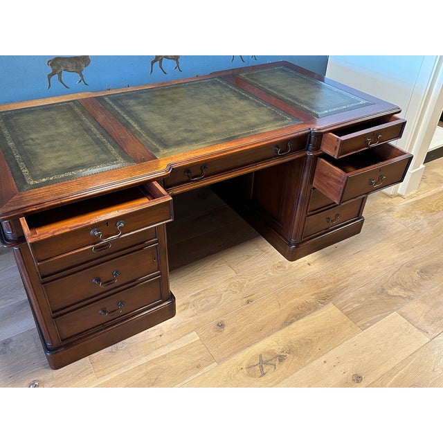 Large Mahogany Desk with Green Leather Top, 1990s For Sale - Image 18 of 18