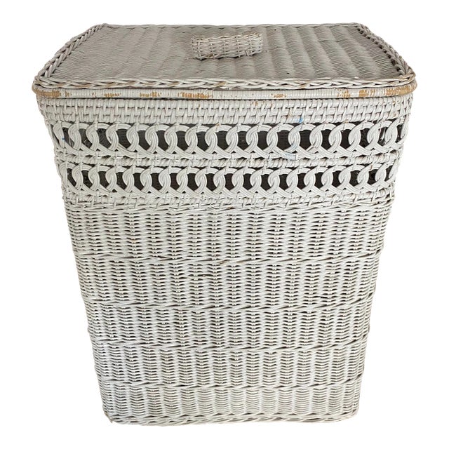 Vintage Mid to Late 20th Century White Wicker Hamper Chairish