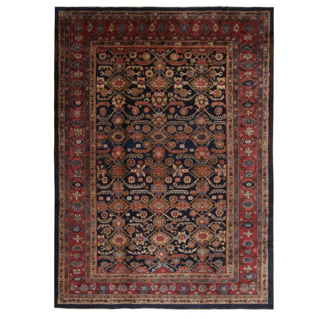 Textile Antique Hamadan Geometric-Floral Red and Navy Blue Wool Persian Rug For Sale - Image 7 of 7