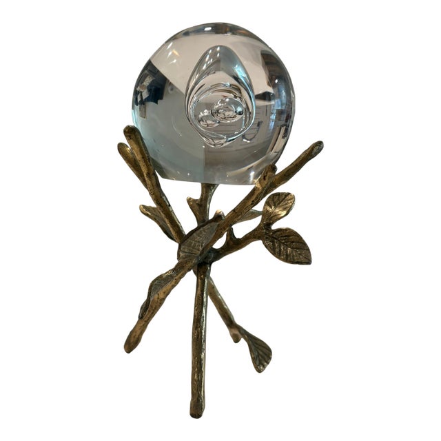 Vintage Art Glass Orb Sculpture on Brass Branch Stand For Sale